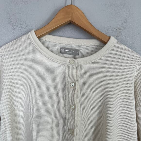 Everlane The Organic Cotton Waffle Knit Cardigan Women's Size XL Cream Cropped - Picture 4 of 9